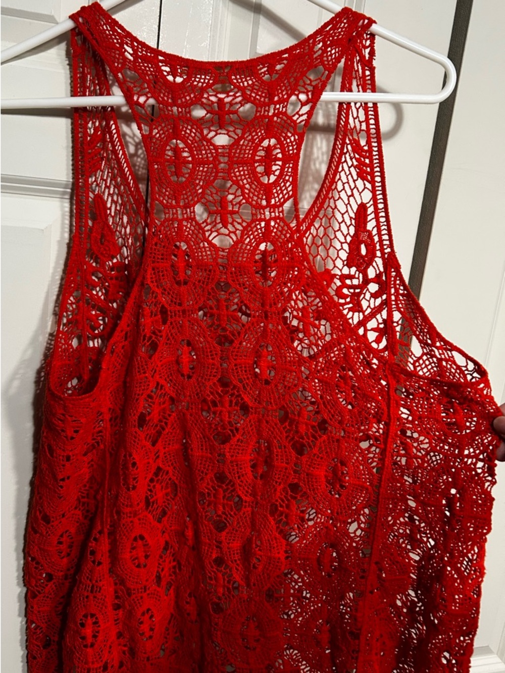 Orangish/Red Crochet Lace Sleeveless Tank